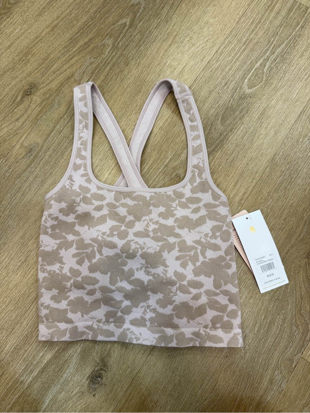 Spiritual Gangster Seamless Floral-Pattern Crop Bralette — Blush/Beige